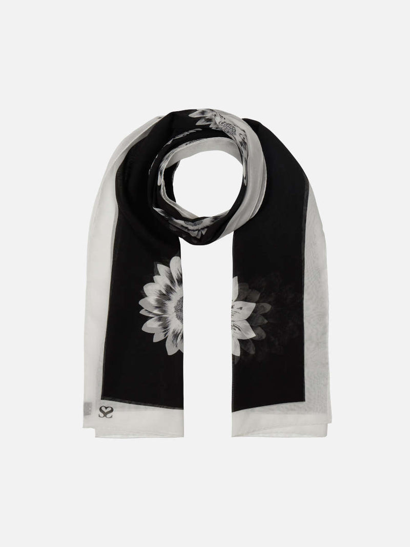 Floral Monochrome Black Scarf Looped Around