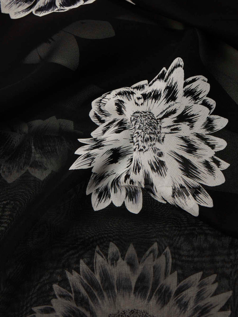 Floral Monochrome Black Scarf In Detail