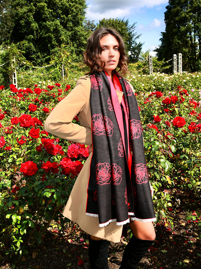 Golden Anther Red Embroidered Scarf