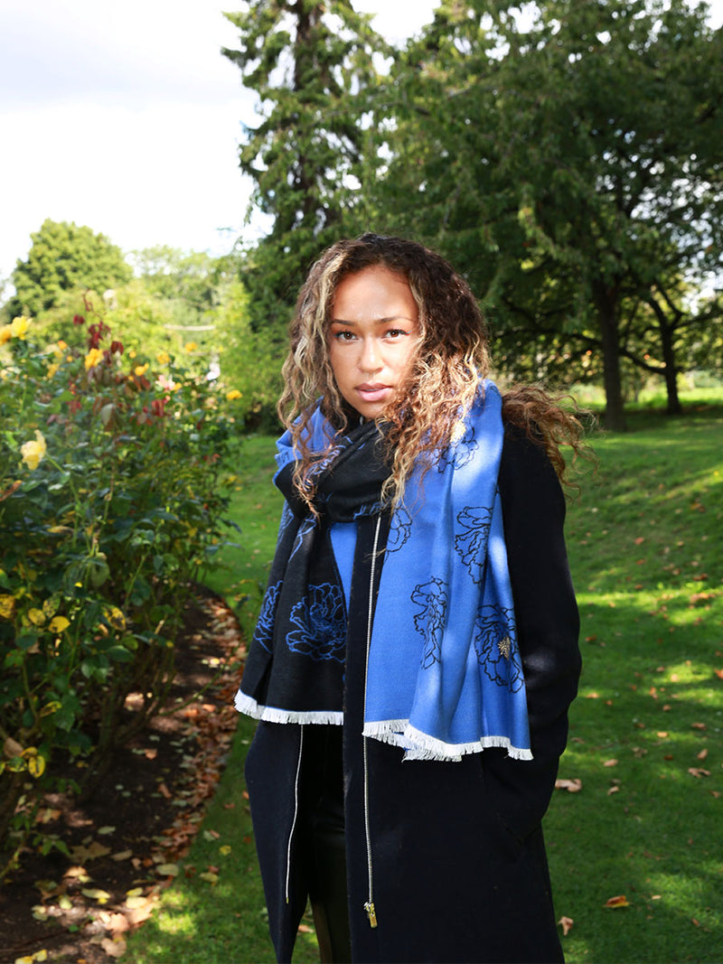 Golden Anther Blue Embroidered Scarf