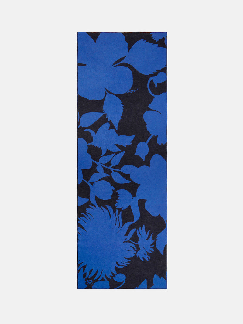 Bloom Silhouette Blue & Black Woven Silk Scarf