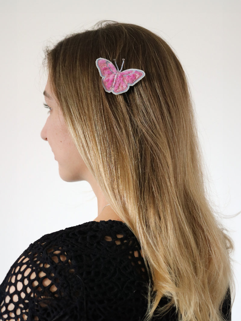 Fluffy Pink Butterfly Clip
