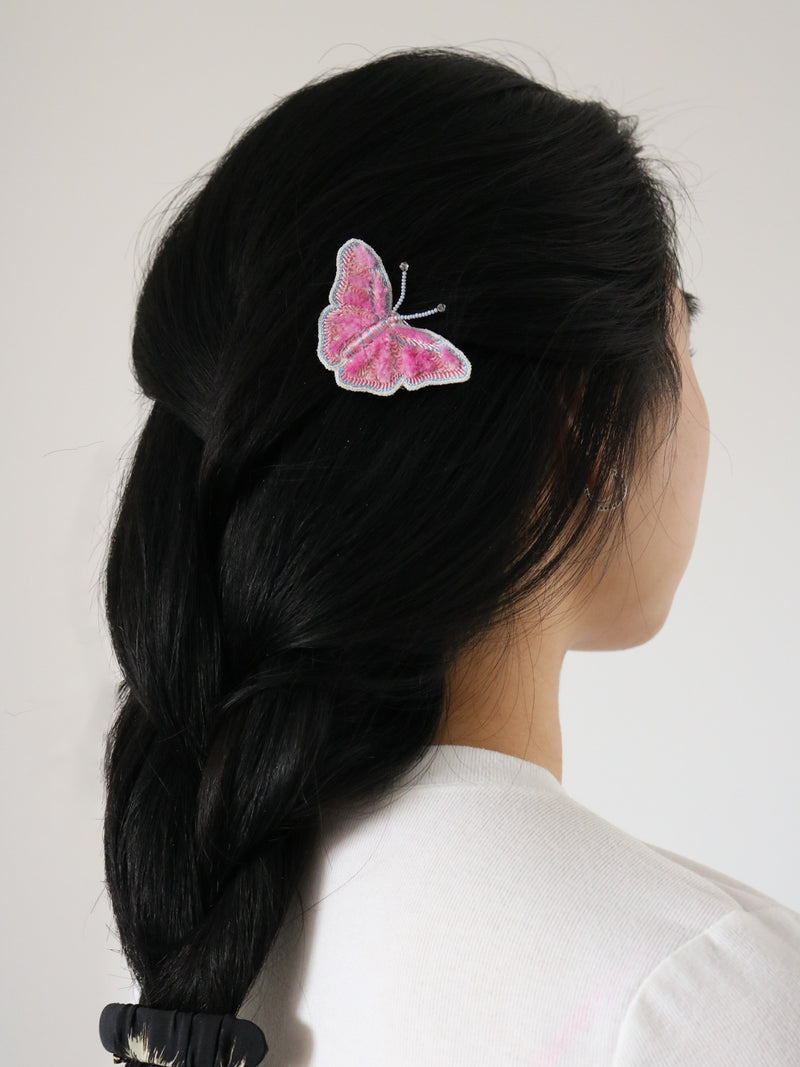 Fluffy Pink Butterfly Clip