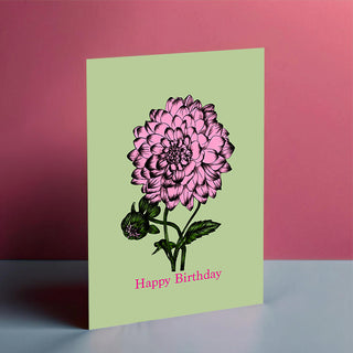 Pink Dahlia Birthday Card