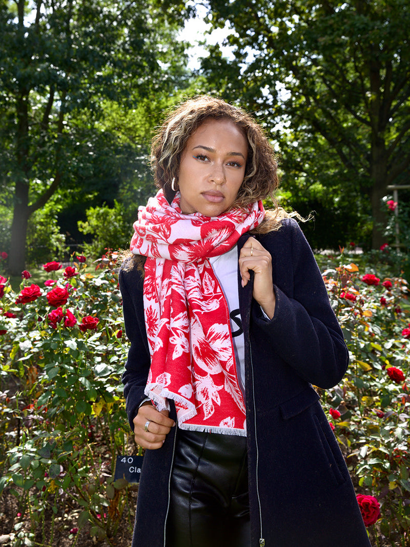 Floral Red & White Scarf