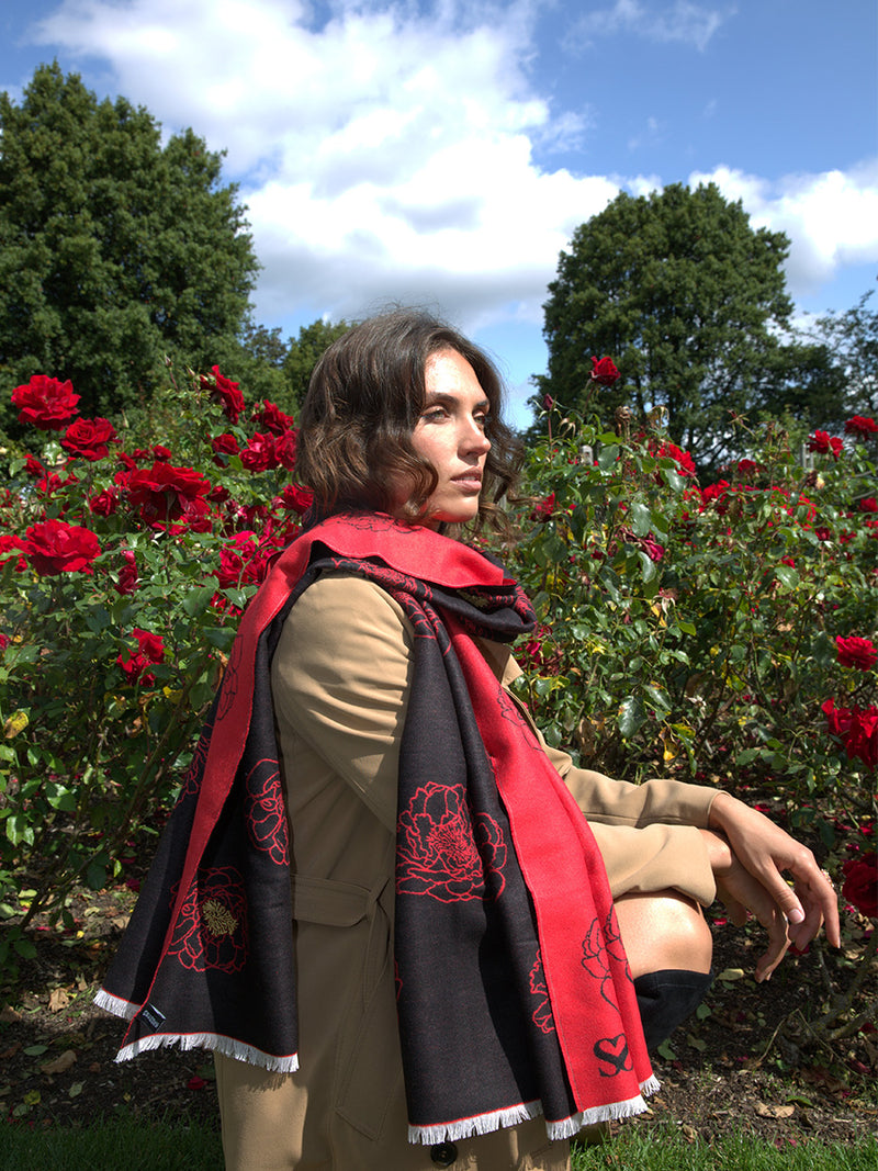Golden Anther Red Embroidered Scarf