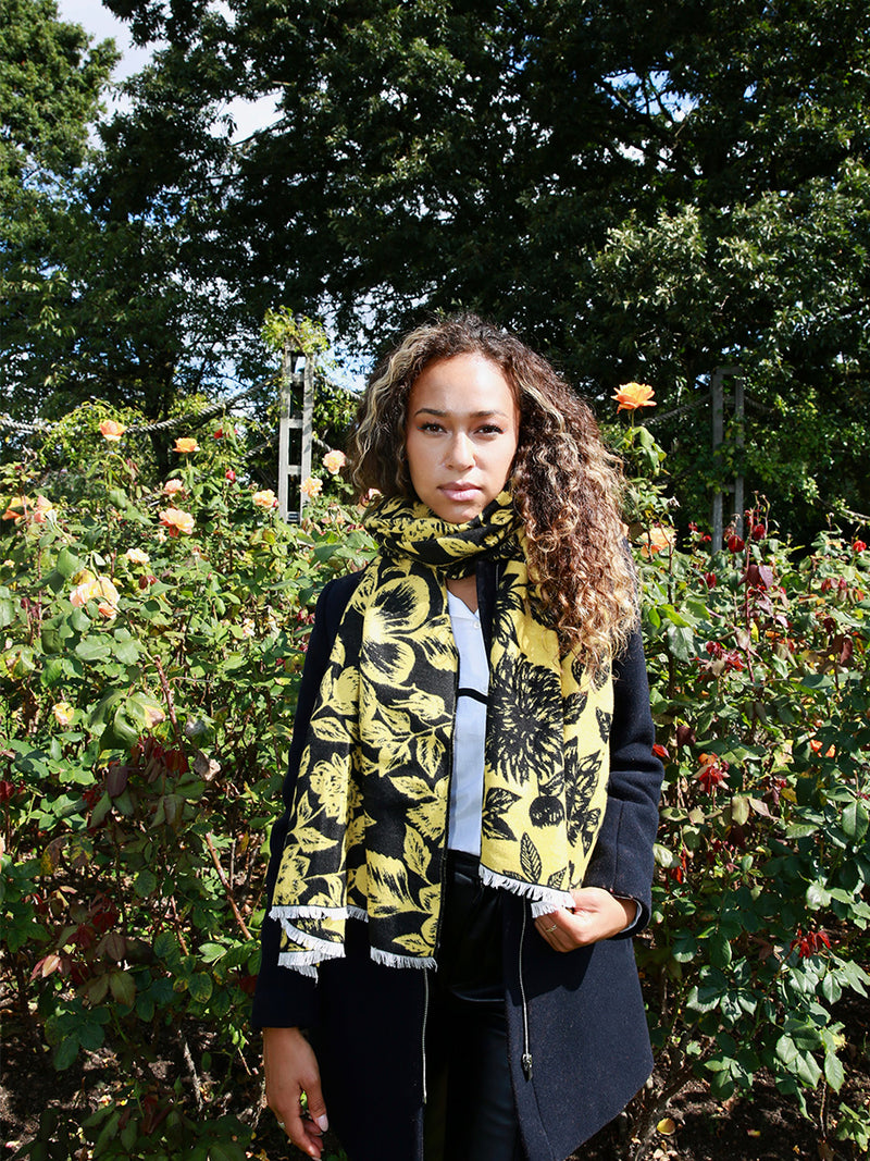 Floral Yellow & Black Scarf