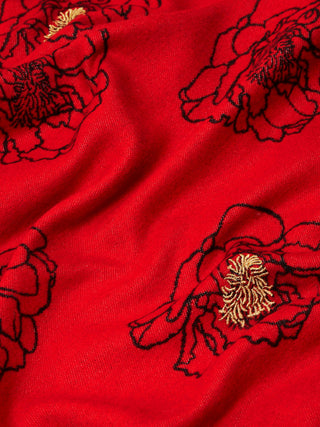 Golden Anther Red - Embroidered Woven Silk Stole Scarf