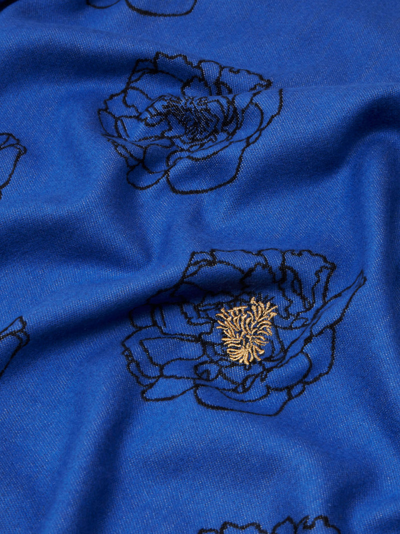 Golden Anther Blue - Embroidered Woven Silk Stole Scarf