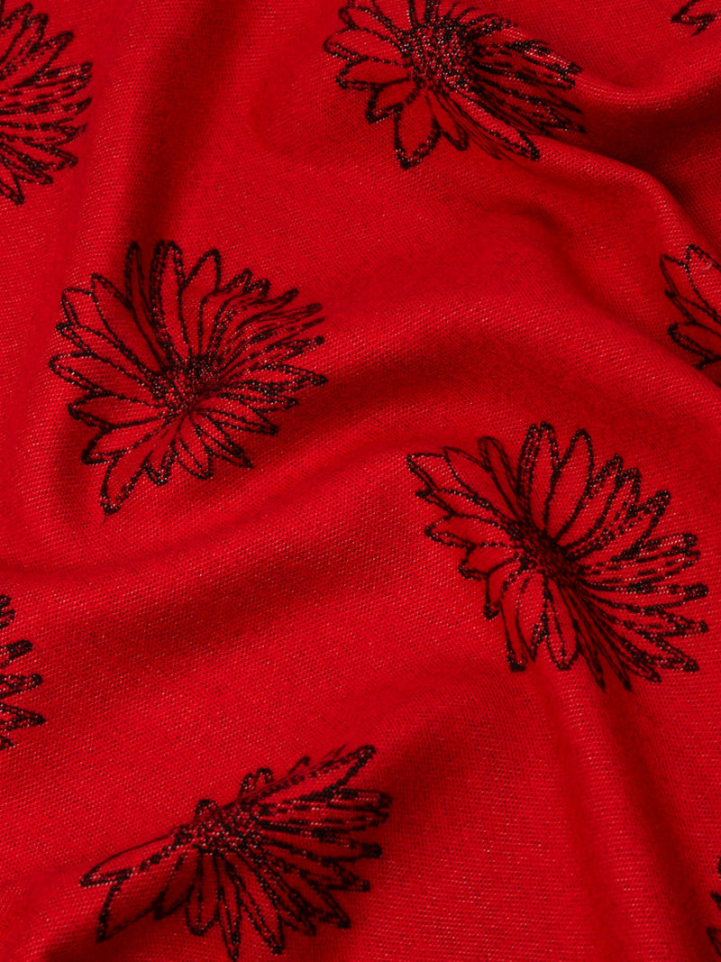 Dainty Daisy Red/Black- Woven Silk Stole Long Scarf