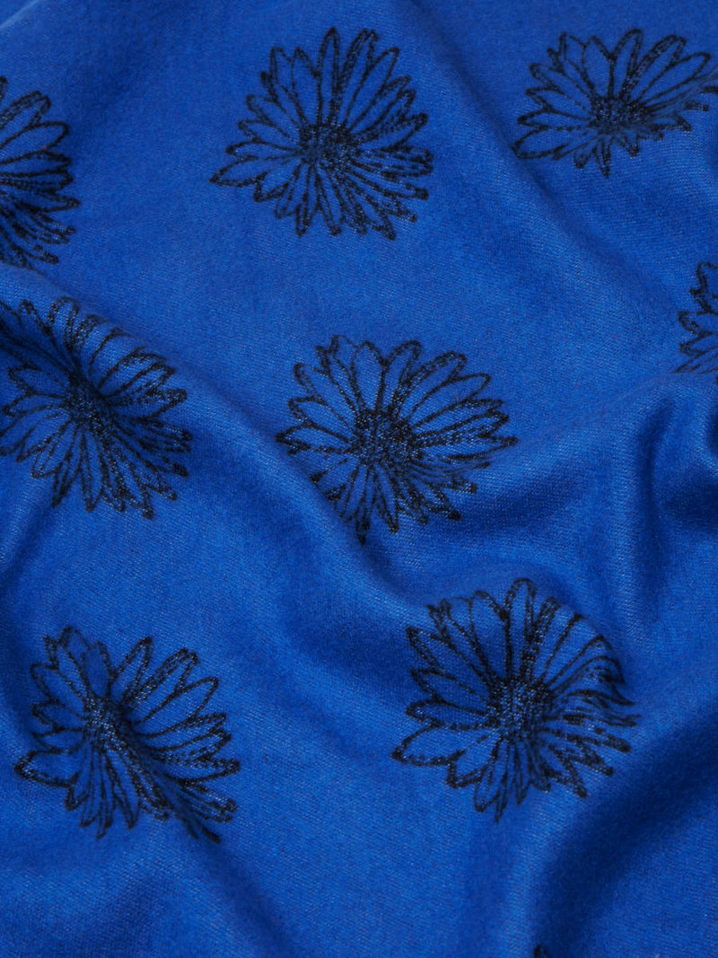 Dainty Daisy Blue/Black- Woven Silk Stole Long Scarf