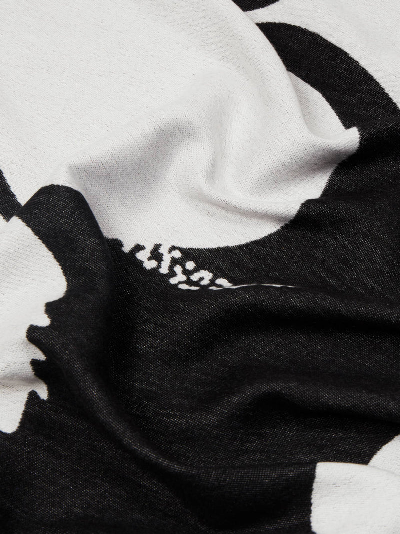 Bloom Silhouette Black/White - Woven Silk Stole Long Scarf
