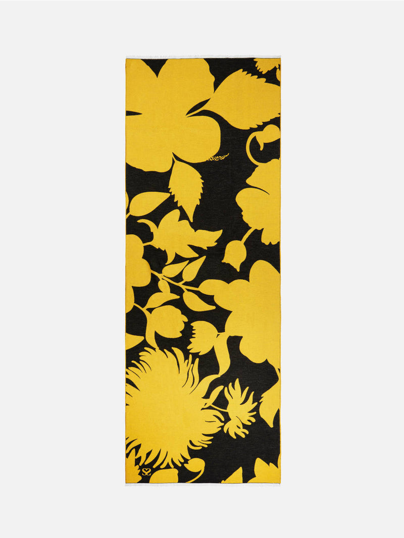 Bloom Silhouette Yellow & Black Woven Silk Scarf