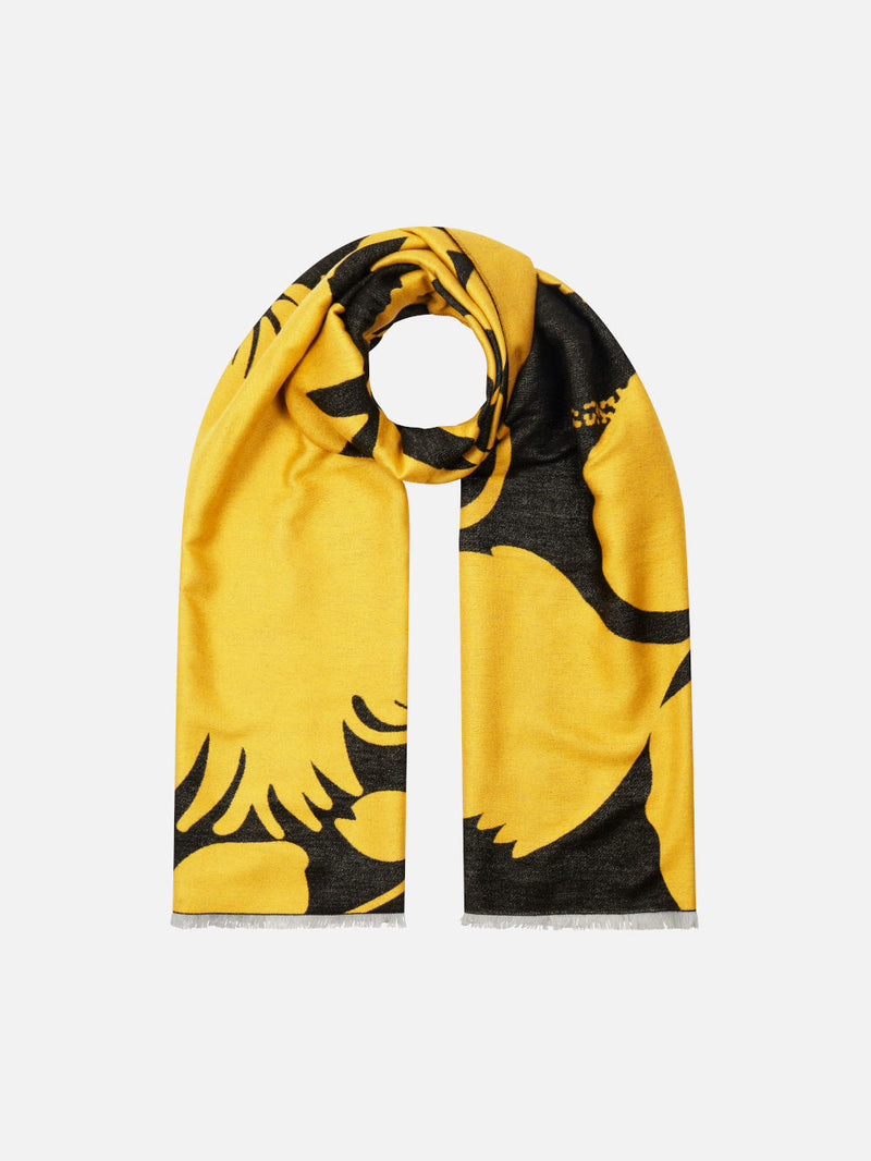 Bloom Silhouette Black & Yellow Woven Silk Scarf