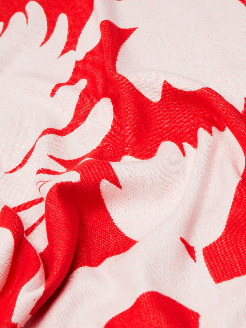Bloom Silhouette Red/White - Woven Silk Stole Scarf