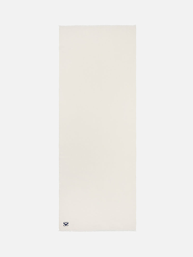 Plain White Monogram Stole - Woven Silk Scarf