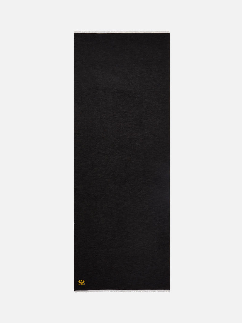 Plain Black Monogram Stole - Woven Silk Scarf
