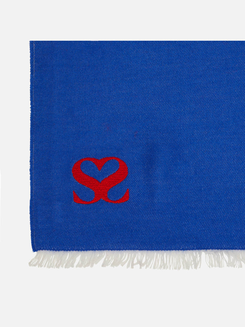 Plain Blue Monogram Stole - Woven Silk Scarf