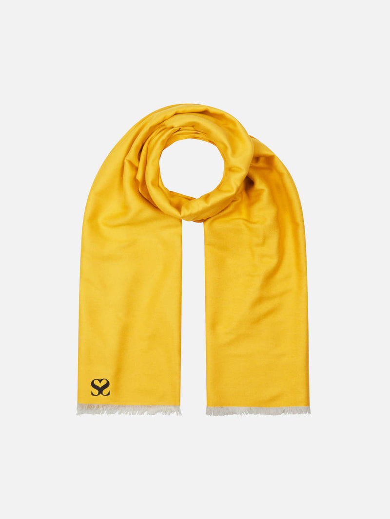 Plain Yellow Monogram Stole - Woven Silk Scarf