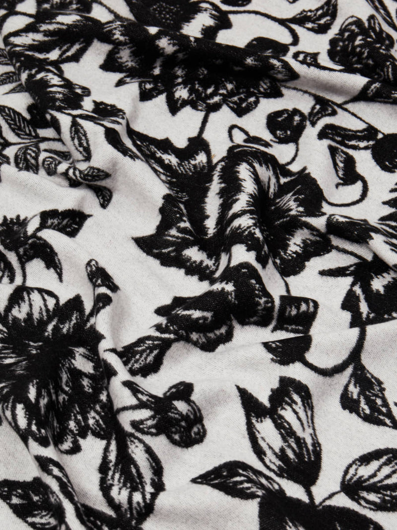 Floral White/Black - Woven Silk Stole Long Scarf