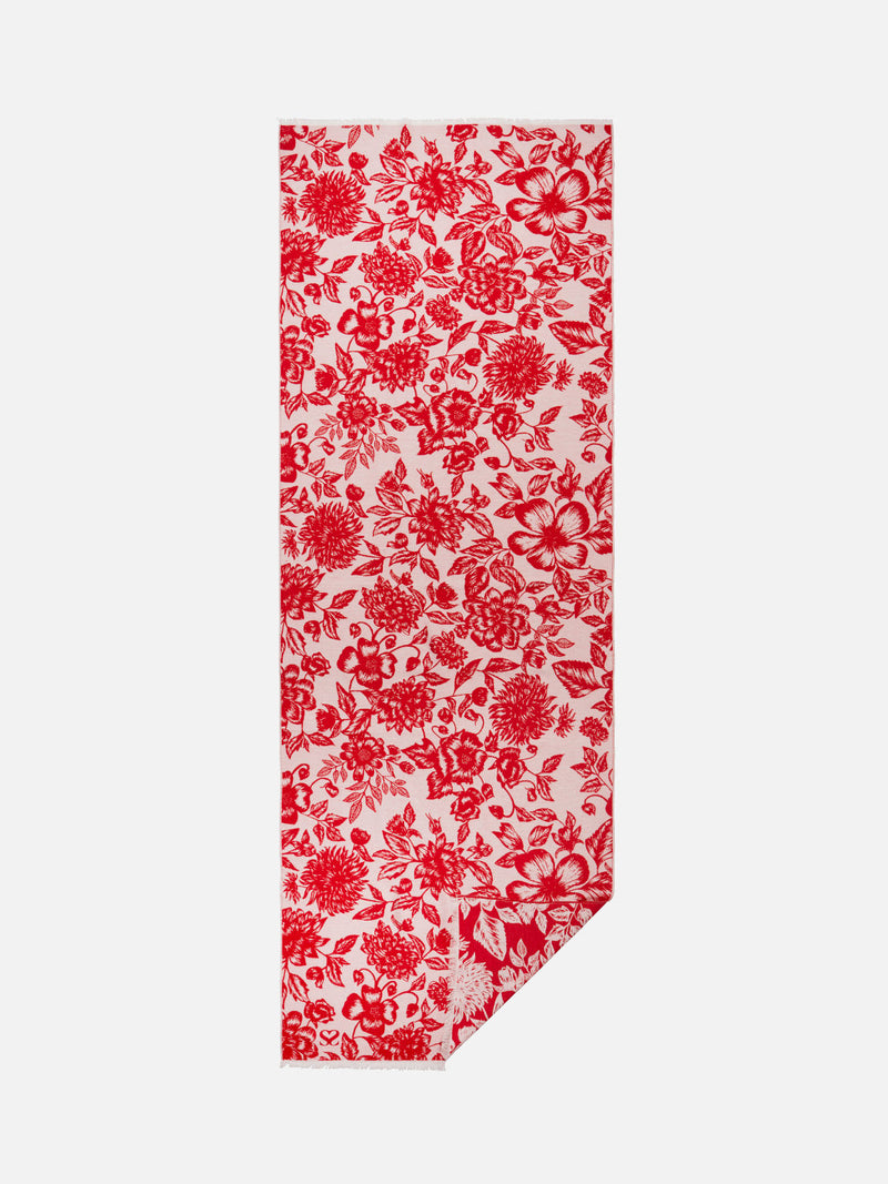 Floral Red/White - Woven Silk Stole Long Scarf