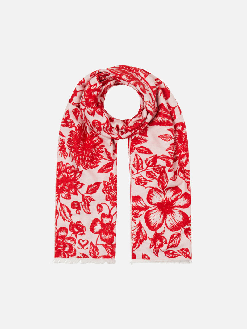 Floral Red/White - Woven Silk Stole Long Scarf