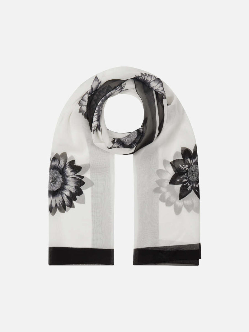 Floral Monochrome White Scarf Looped Around
