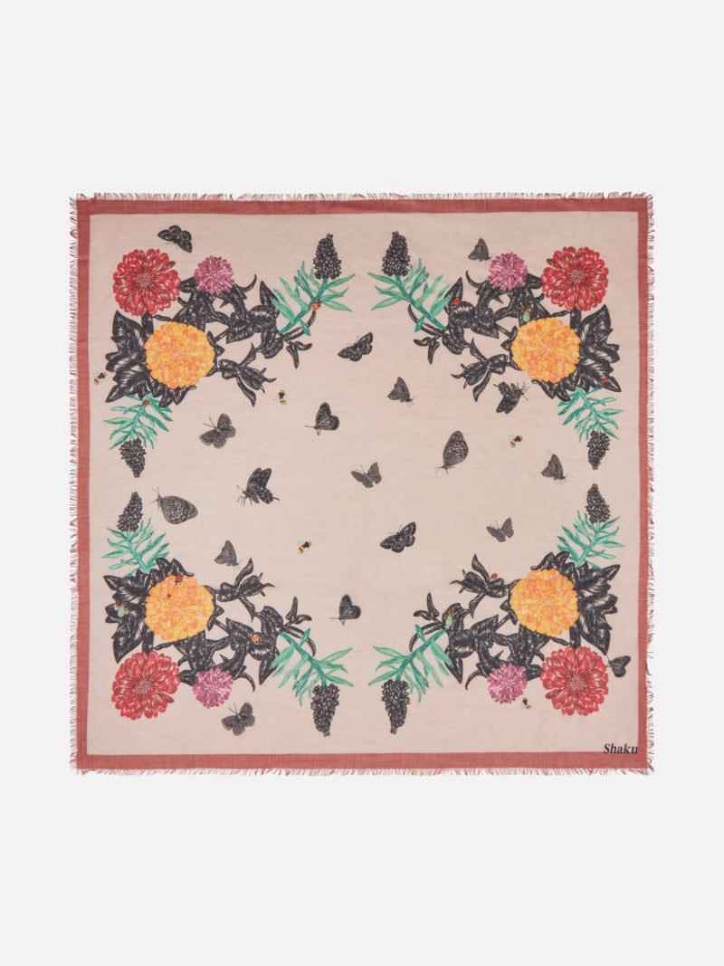 Butterfly Corner Square Cashmere & Silk Scarf