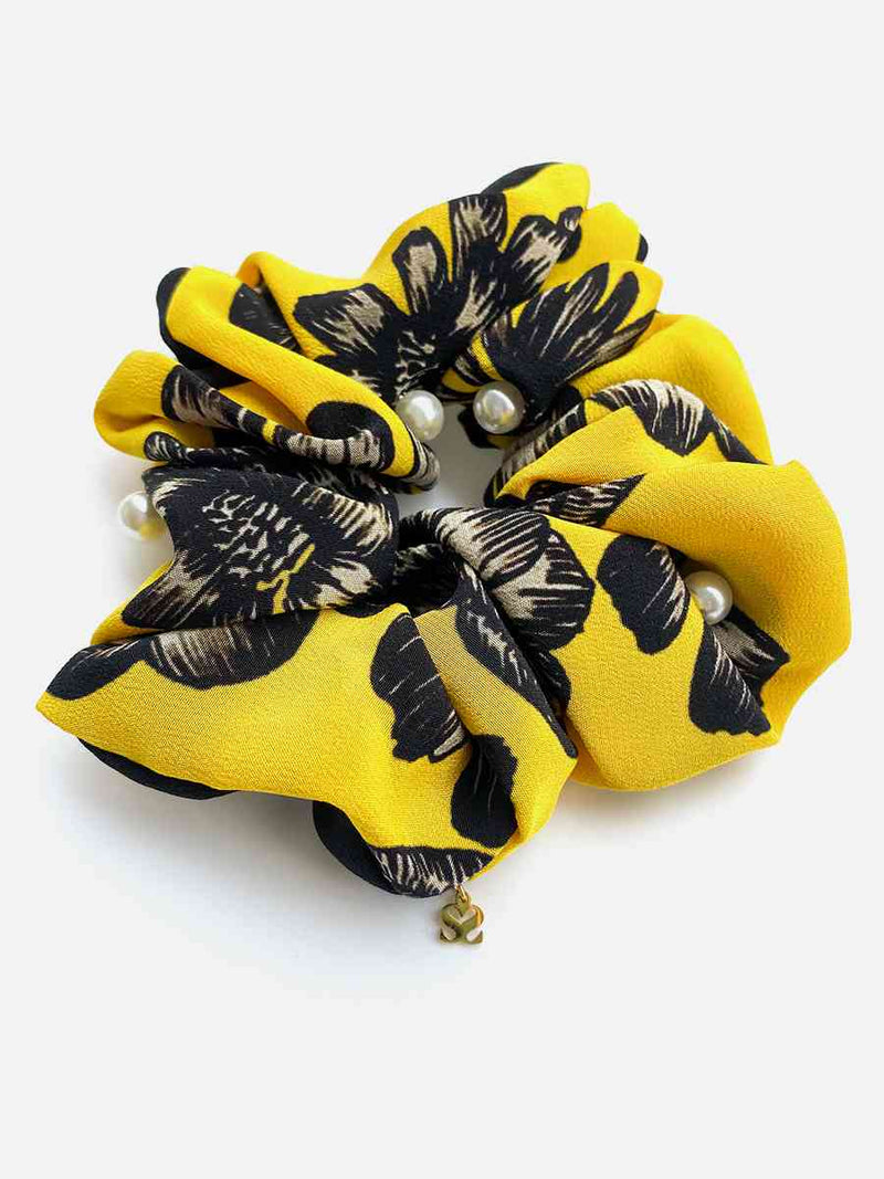 Maria Pearl Yellow Silk Scrunchie 